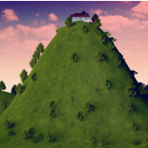 Illustration of a house on top of a steep hill.