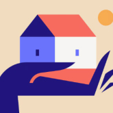 Illustration of a hand holding a house.