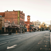 Empty streets in a downtown area.