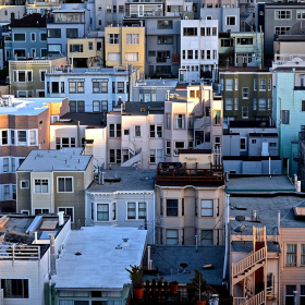 Neighborhood of multifamily houses.