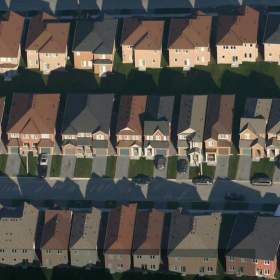 View of densely-packed semi-detached homes.