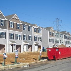 View of homes under construction.