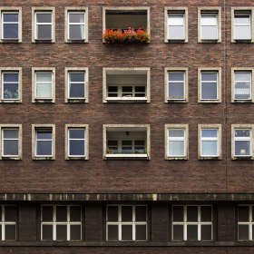 Brick apartment building.