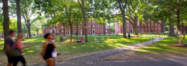 Harvard students walking on campus