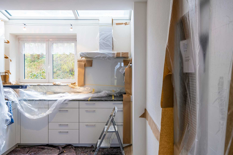 Kitchen being renovated.