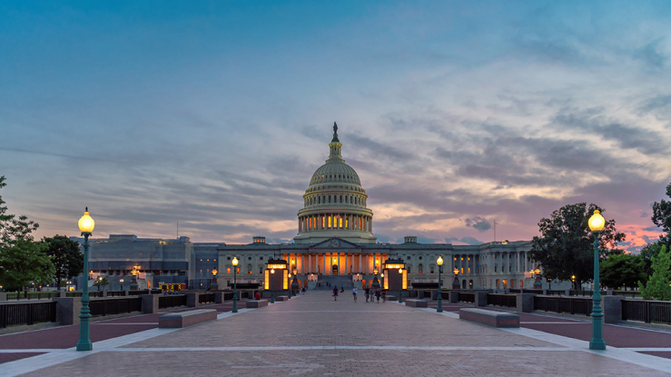 US capitol at sunset
