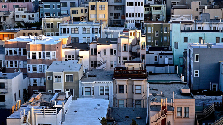 Neighborhood of multifamily houses.