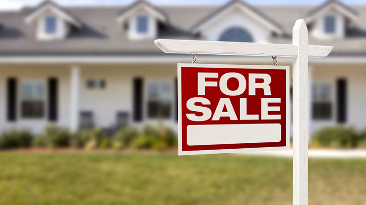 For-sale sign in front of white house.