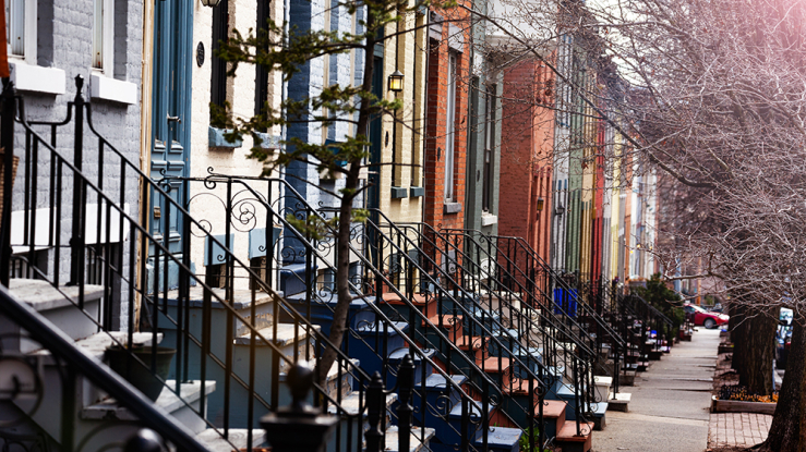 Staircases of small buildings in Albany, NY.