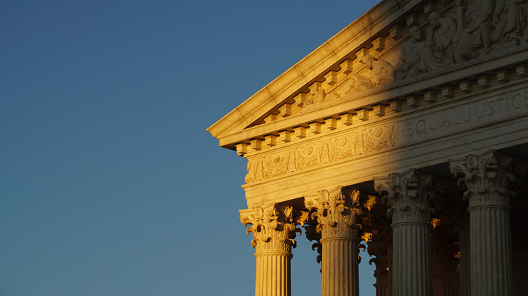 The US Supreme Court at dusk.