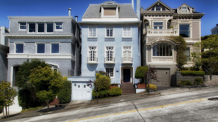 Townhouses on a steep hill.
