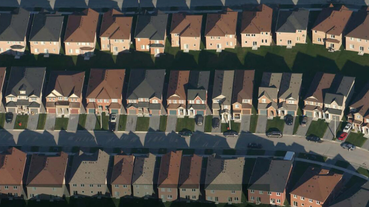 View of densely-packed semi-detached homes.