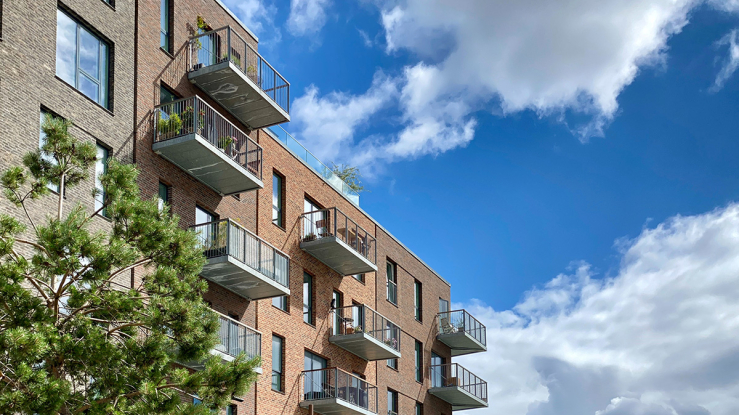 Apartment building with balconies.