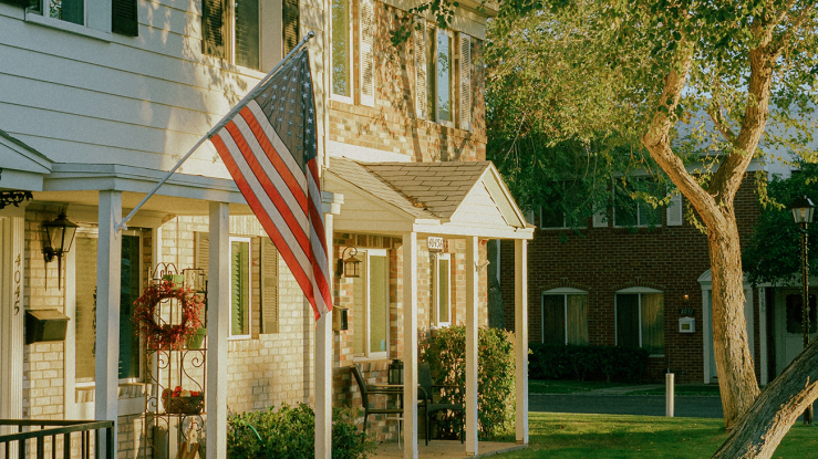 House with US flag.