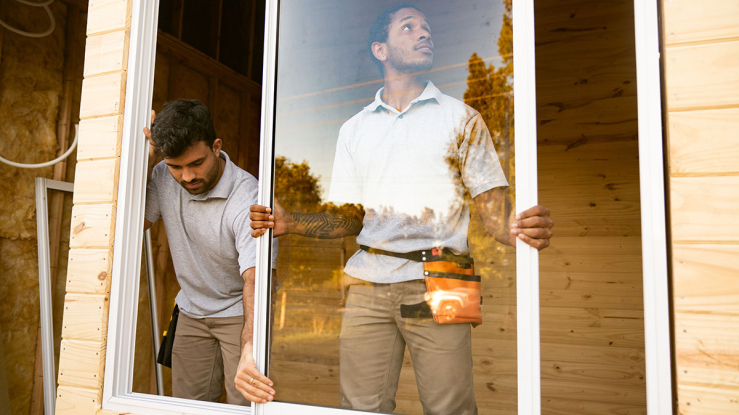 Contractors installing a new window
