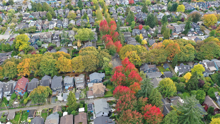 Aerial view of residential neighborhood.