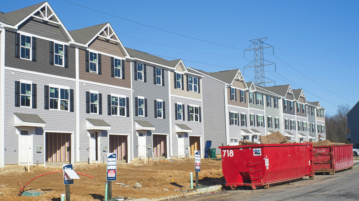 View of homes under construction.