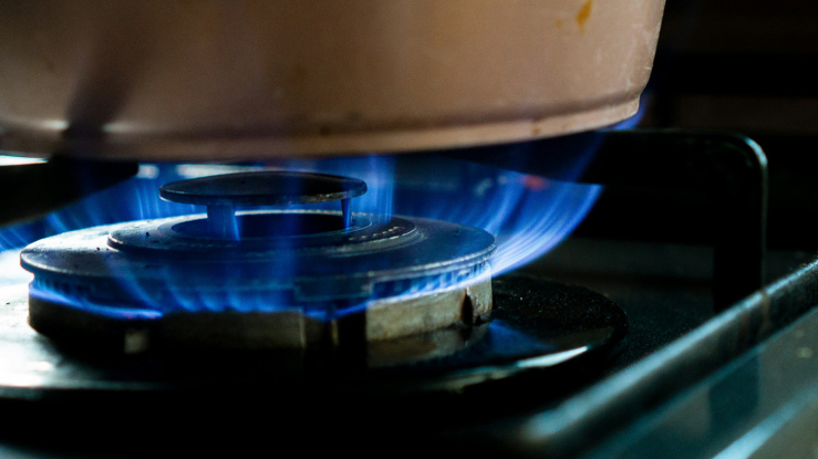 View of gas stovetop.