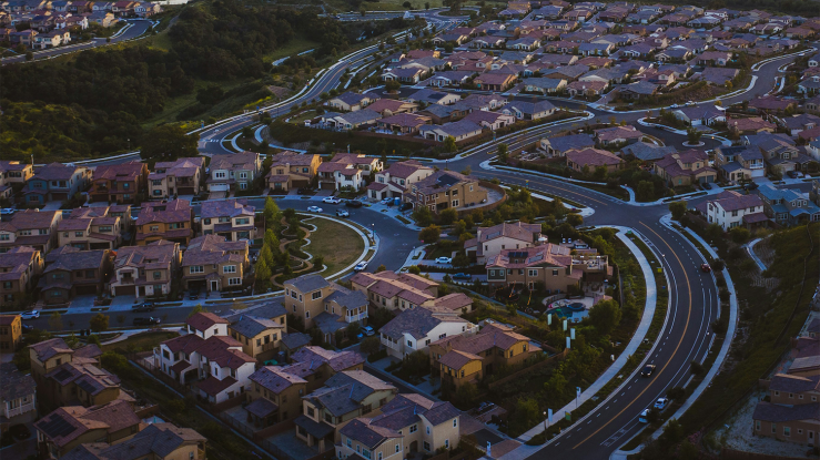 View of suburban resitential neighborhood.