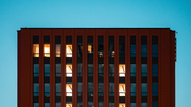 Apartment building at twilight