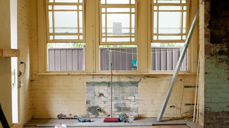 Run-down apartment being repaired