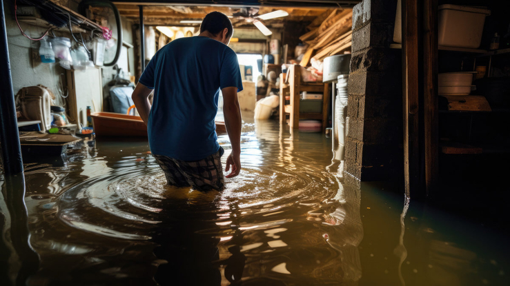 Man in flooded basement.