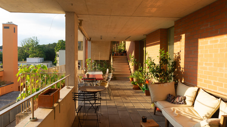 Exterior gallery of an apartment building.