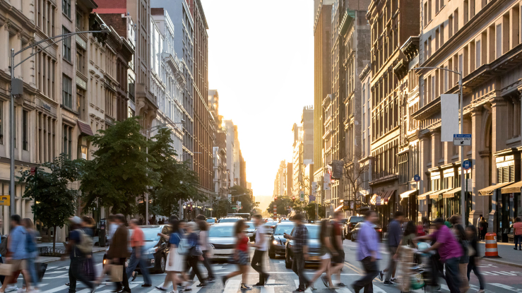 People crossing NYC street.
