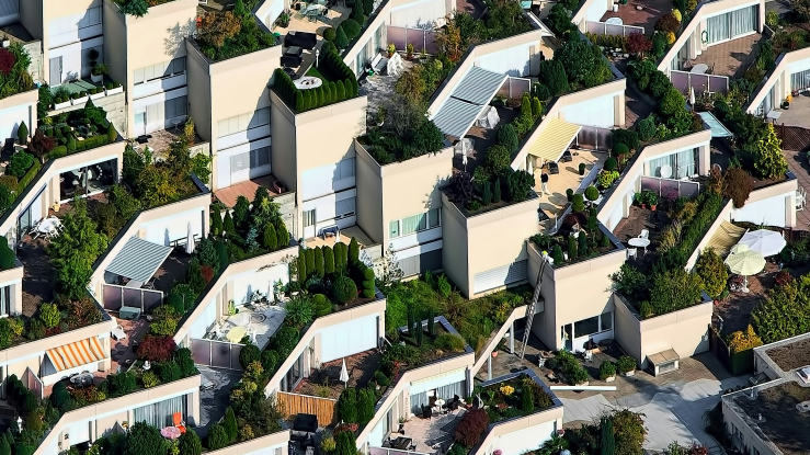 Aerial view of modern housing.
