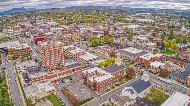 Aerial view of downtown Pittsfield, MA.