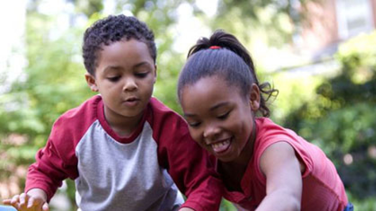 Kids in a yard.