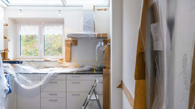 Kitchen being renovated.