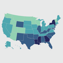 Map of states showing share of those behind on rent