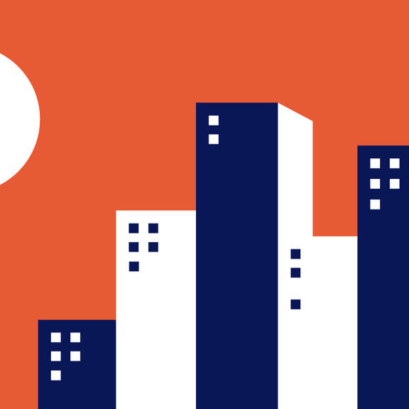 Graphic of skyscrapers.