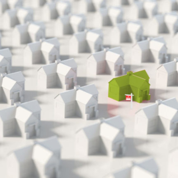 Graphic of highlighted house amidst similar houses.