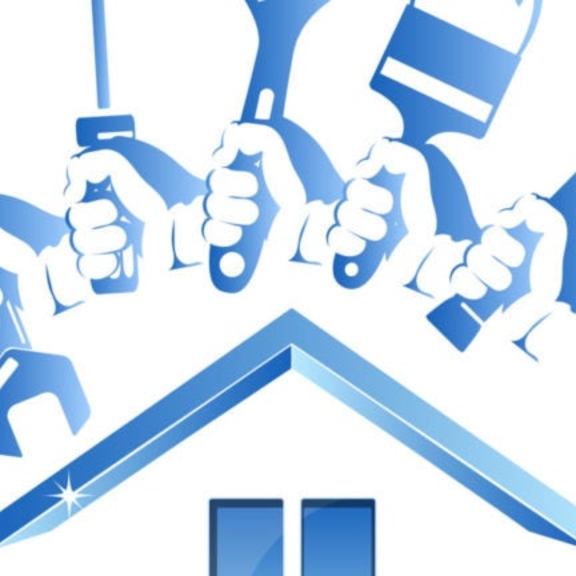 Graphic showing hands holding home improvement tools.