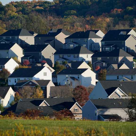 Group of single-family houses with pitched roofs.