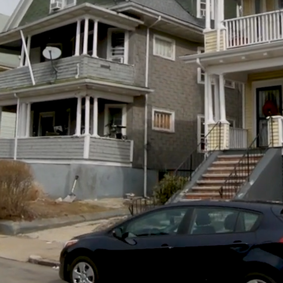 Triple decker houses in Boston.