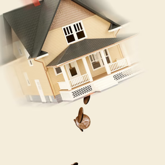 Graphic of house falling through air.