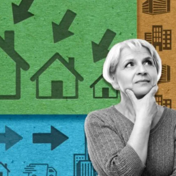 Graphic of older woman considering housing types.