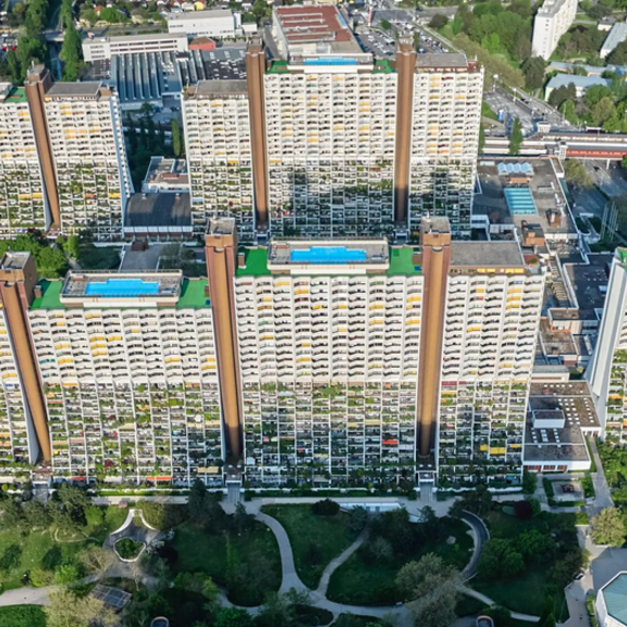 Large multifamily housing buildings in Vienna.