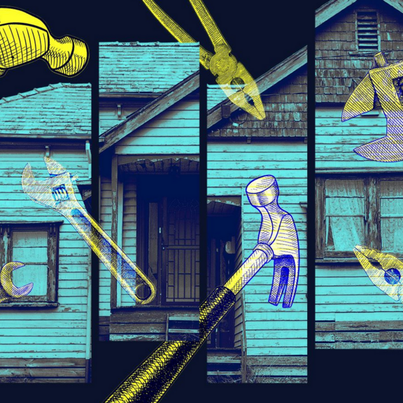 Graphic showing house and tools.