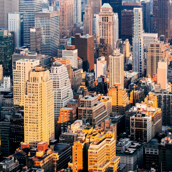 View of dense skyscrapers.