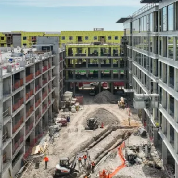 View of multifamily housing udner construction.