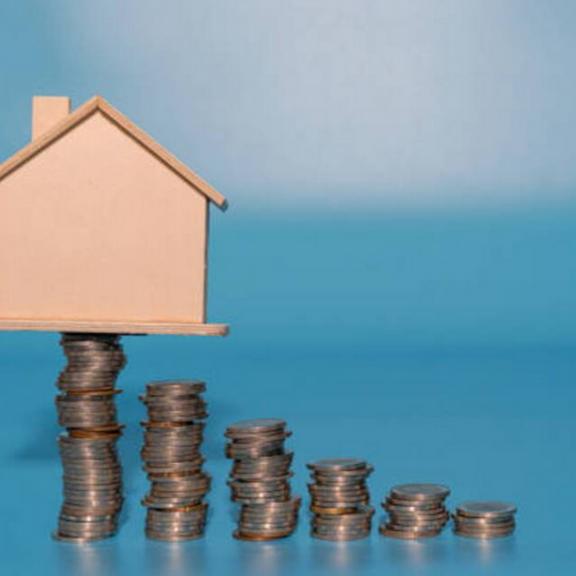Graphic of house with stacked quarters.