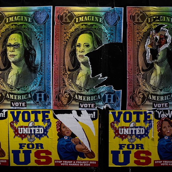 Torn campaign posters.