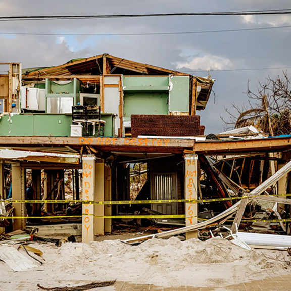 Hurricane-damaged home.