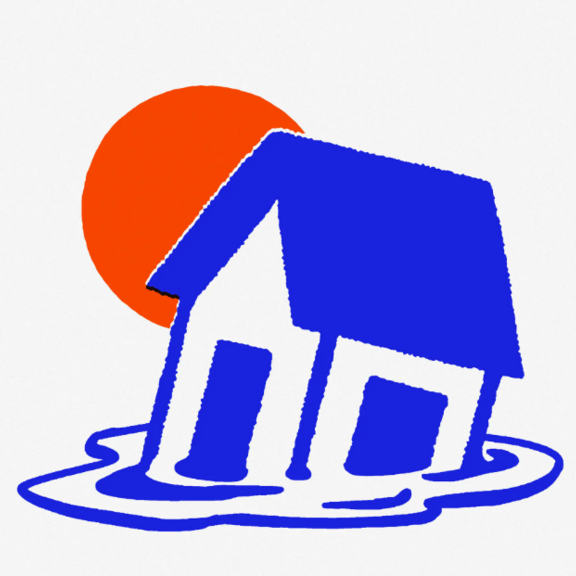 Illustration of a house sinking into water