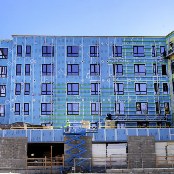An affordable housing project under construction in Cambridge.