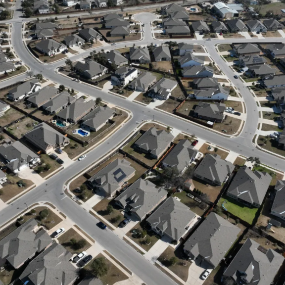 Aerial view of dense neighborhood